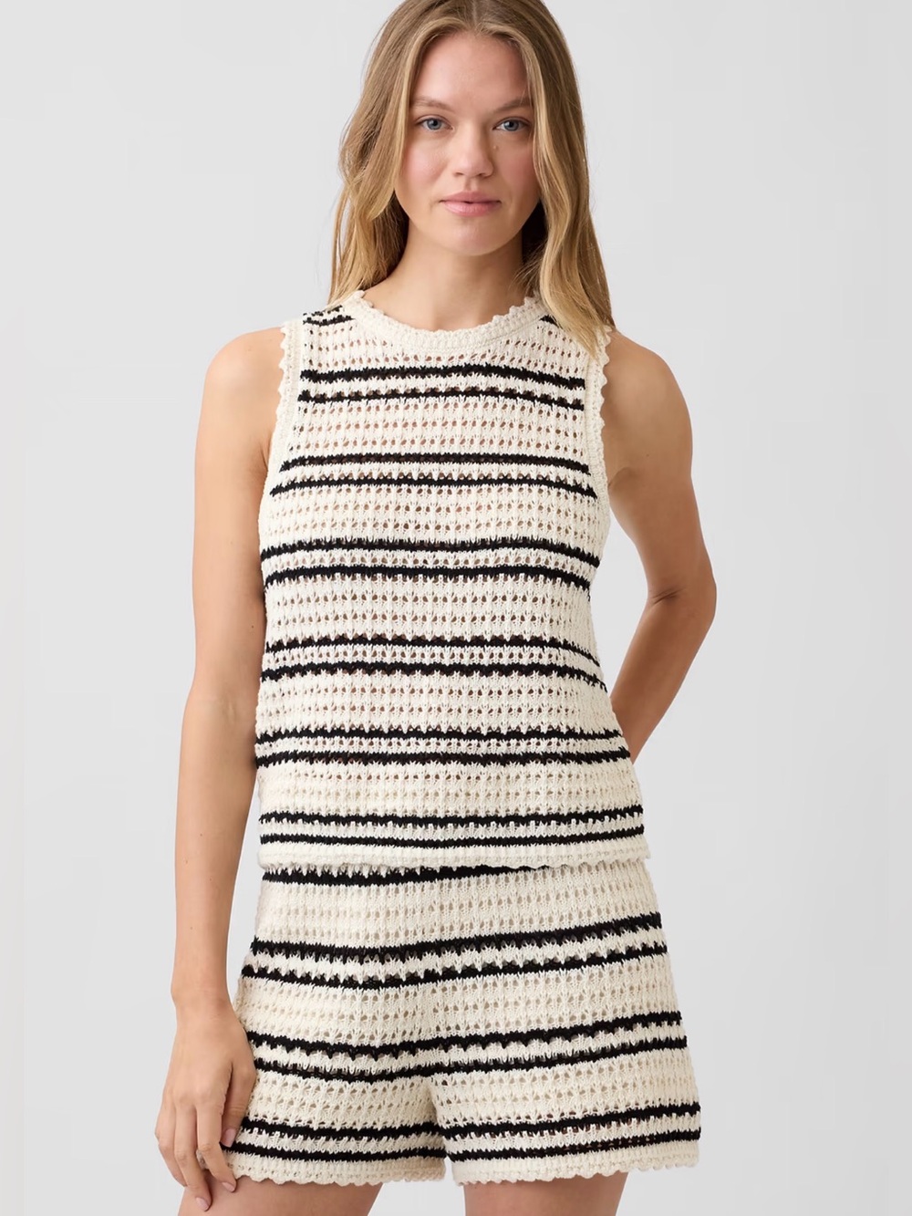 GAP Cream and Black Striped Crochet Shorts